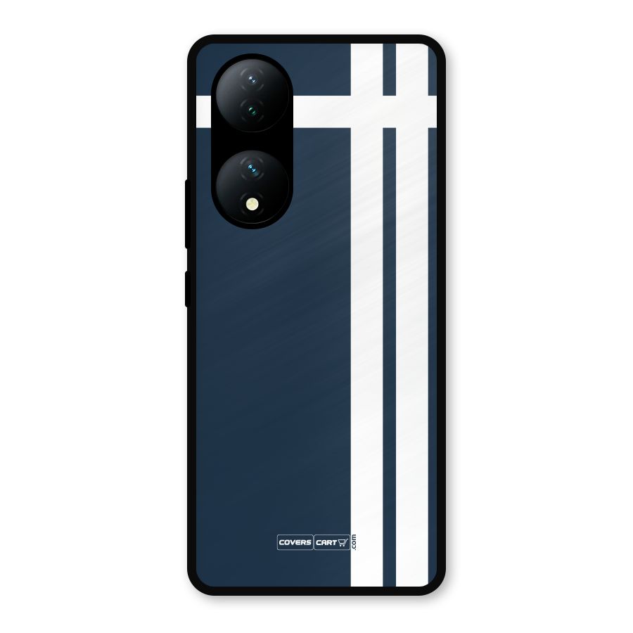 Blue and White Metal Back Case for Vivo Y100a