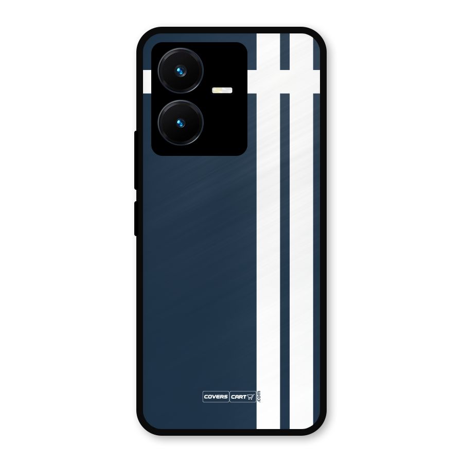 Blue and White Metal Back Case for Vivo Y22