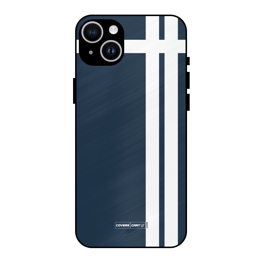 Blue and White Metal Back Case for iPhone 14 Plus