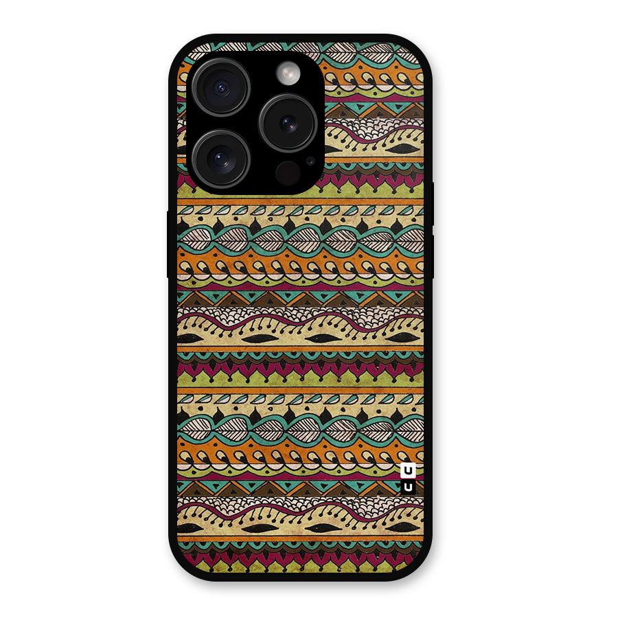 Bohemian Style Aztec Art Metal Back Case for iPhone 15 Pro