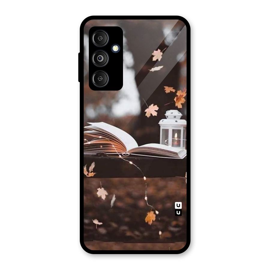 Book and Fall Leaves Glass Back Case for Galaxy M14 5G