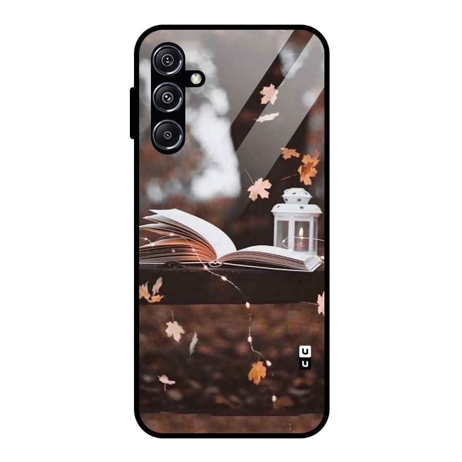 Book and Fall Leaves Glass Back Case for Galaxy M34 5G