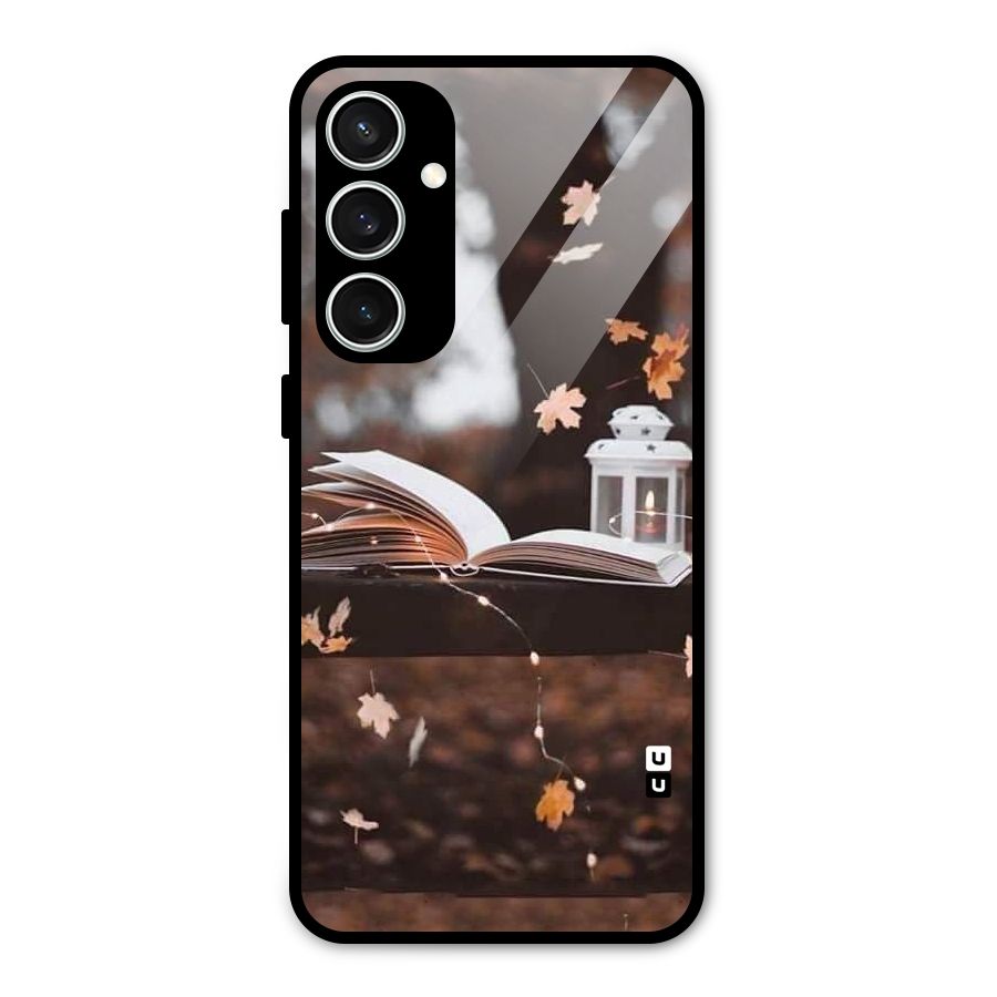 Book and Fall Leaves Glass Back Case for Galaxy S23 FE