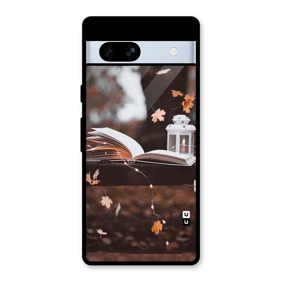 Book and Fall Leaves Glass Back Case for Google Pixel 7a