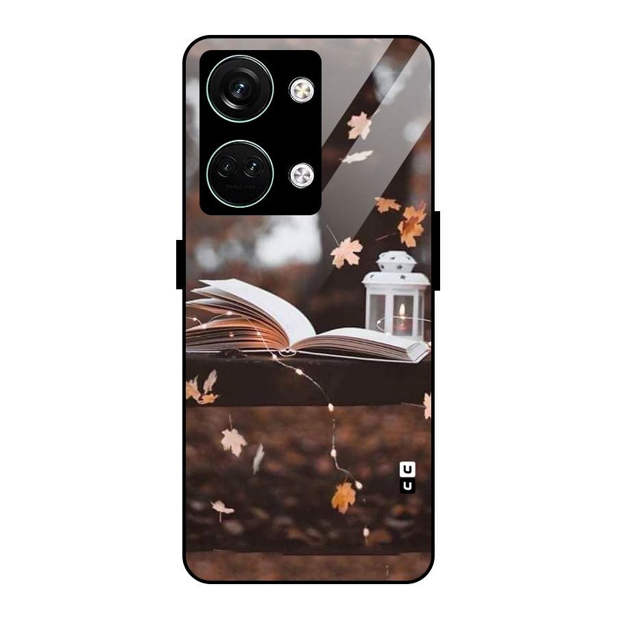 Book and Fall Leaves Glass Back Case for Oneplus Nord 3