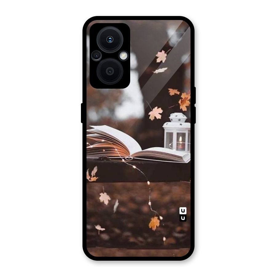 Book and Fall Leaves Glass Back Case for Oppo F21s Pro 5G