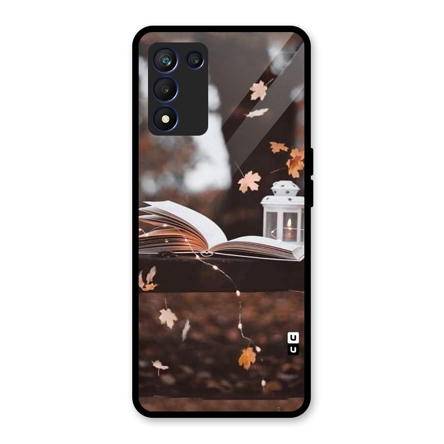 Book and Fall Leaves Glass Back Case for Realme 9 5G Speed