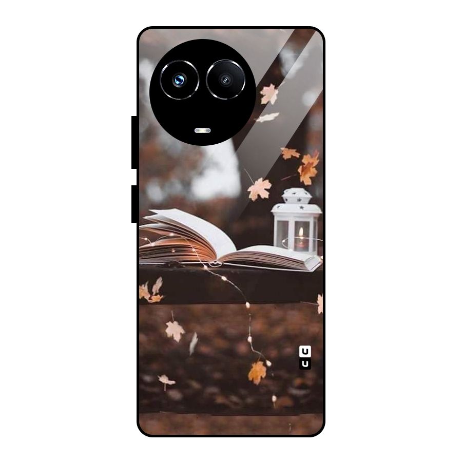 Book and Fall Leaves Glass Back Case for Realme Narzo 60X