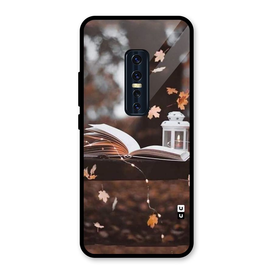Book and Fall Leaves Glass Back Case for Vivo V17 Pro