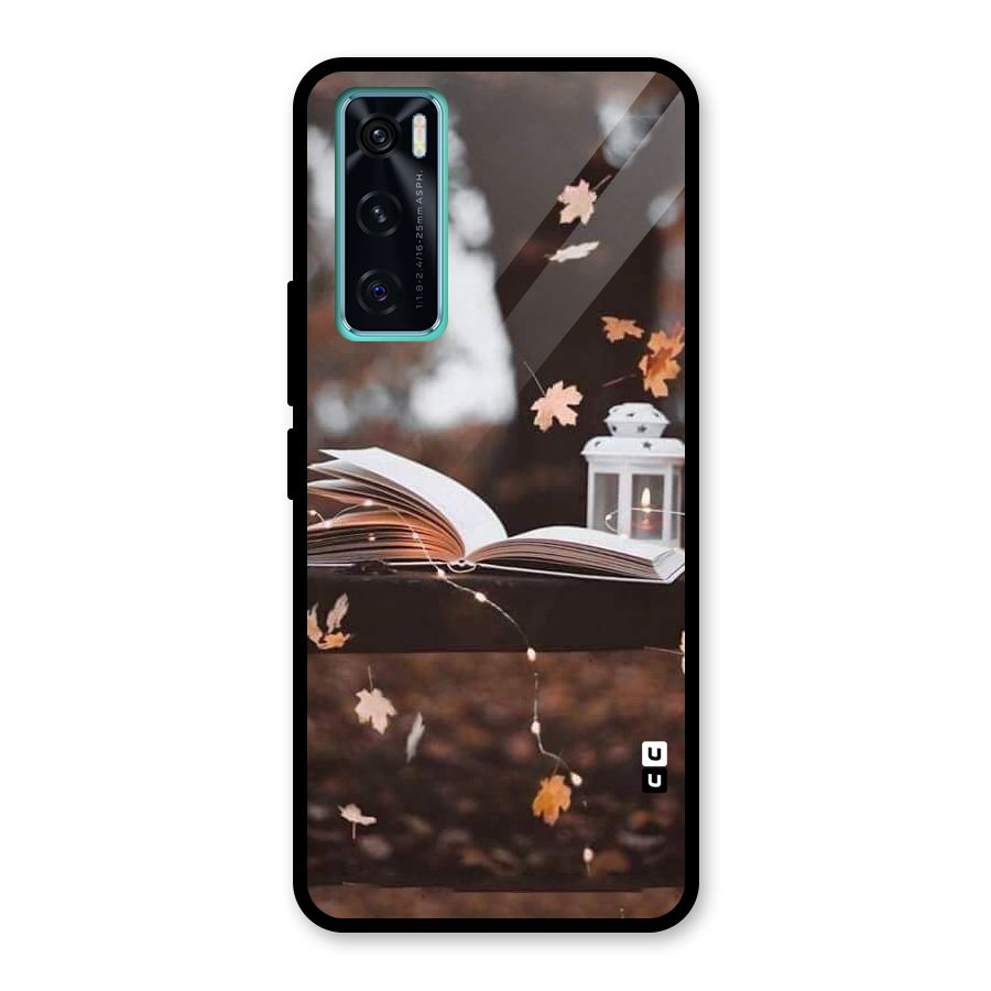 Book and Fall Leaves Glass Back Case for Vivo V20 SE