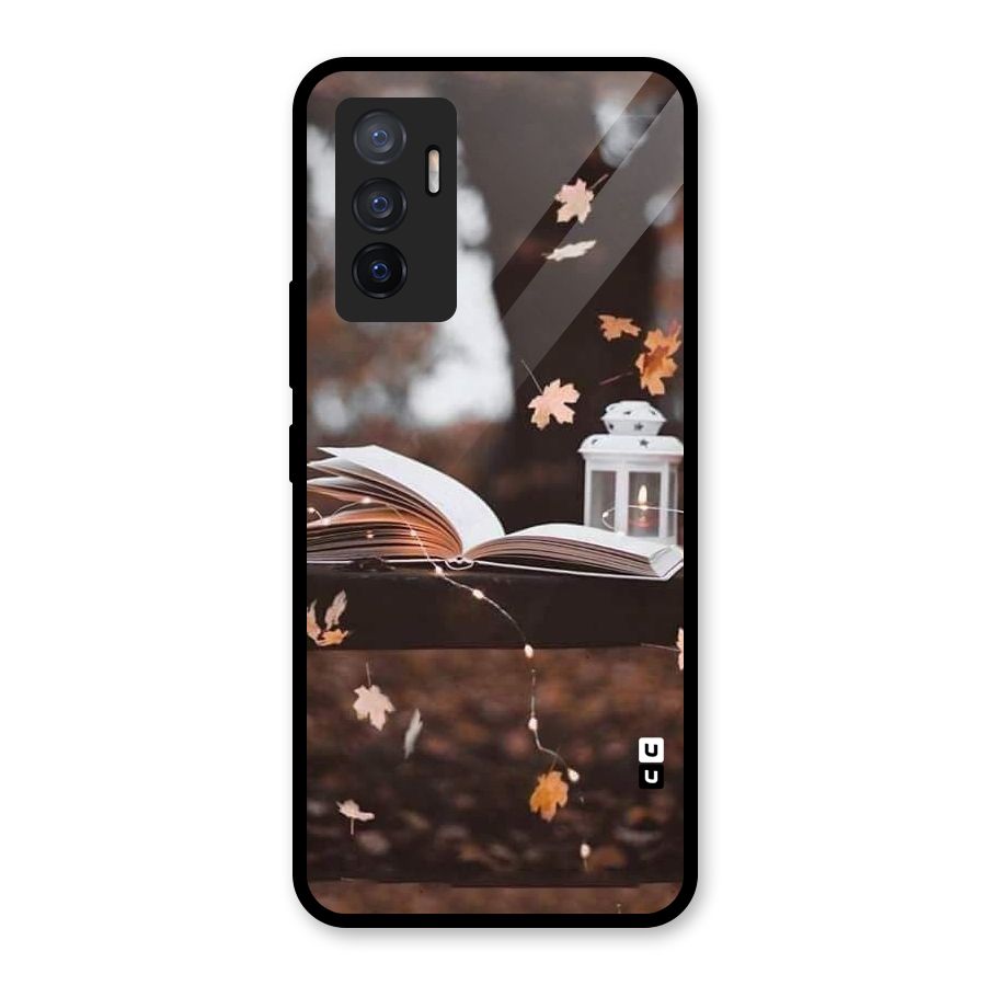 Book and Fall Leaves Glass Back Case for Vivo V23e