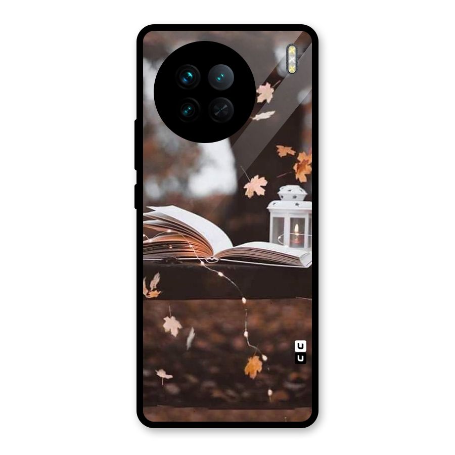 Book and Fall Leaves Glass Back Case for Vivo X90