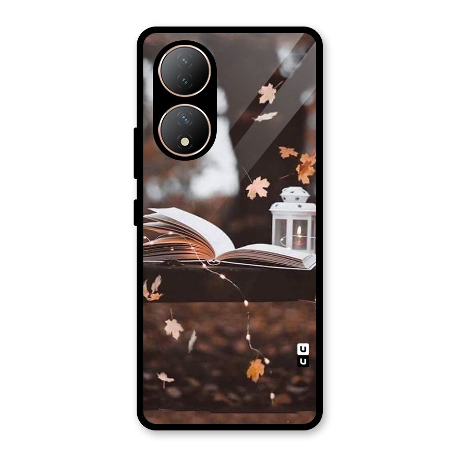 Book and Fall Leaves Glass Back Case for Vivo Y100A