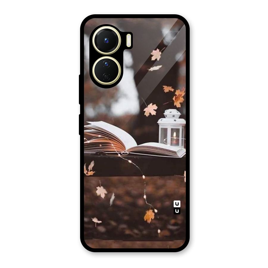 Book and Fall Leaves Glass Back Case for Vivo Y56