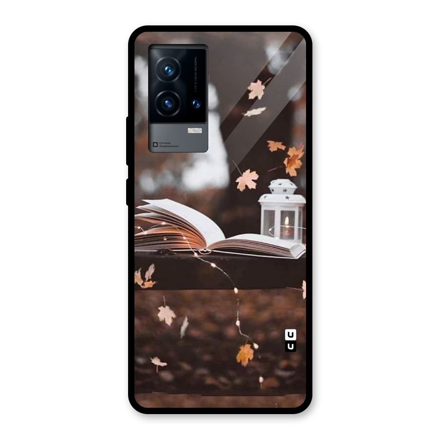 Book and Fall Leaves Glass Back Case for iQOO 9 5G