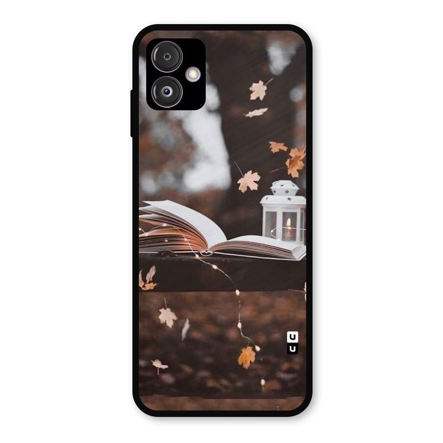 Book and Fall Leaves Metal Back Case for Galaxy F14