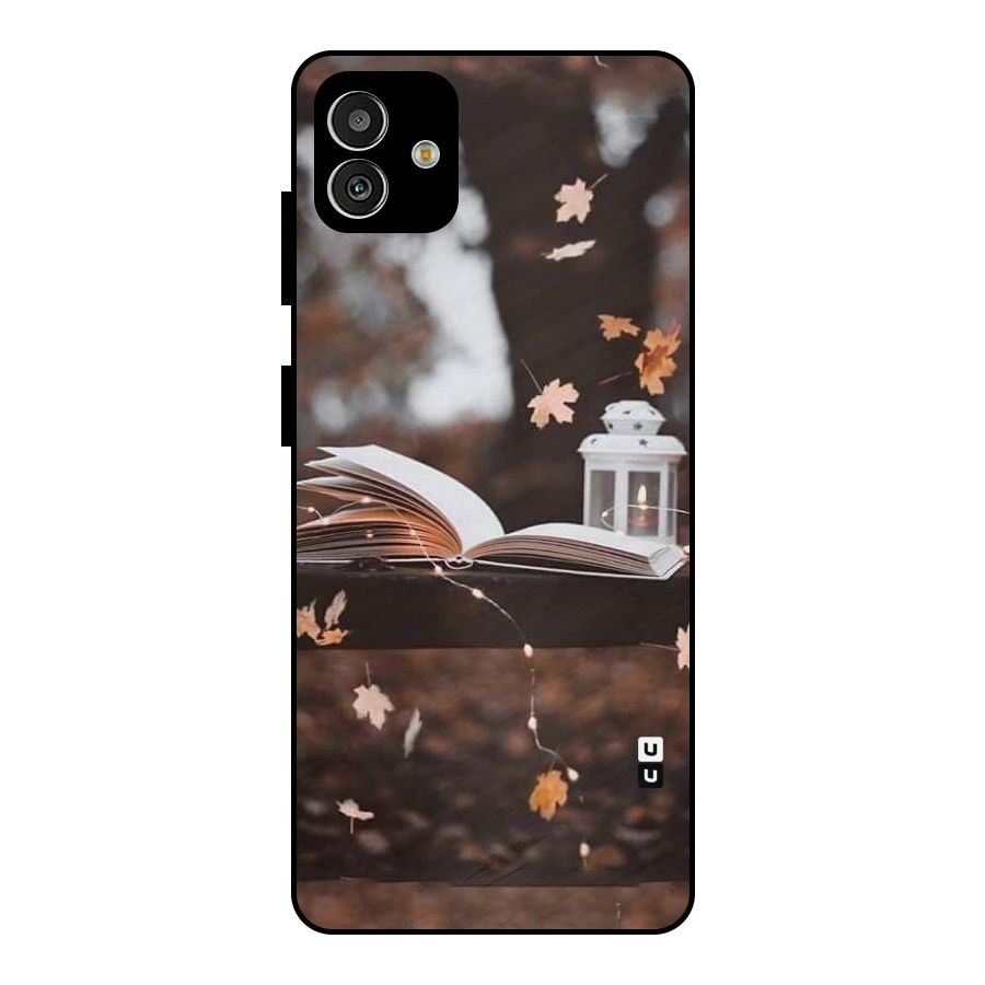 Book and Fall Leaves Metal Back Case for Galaxy M13 5G