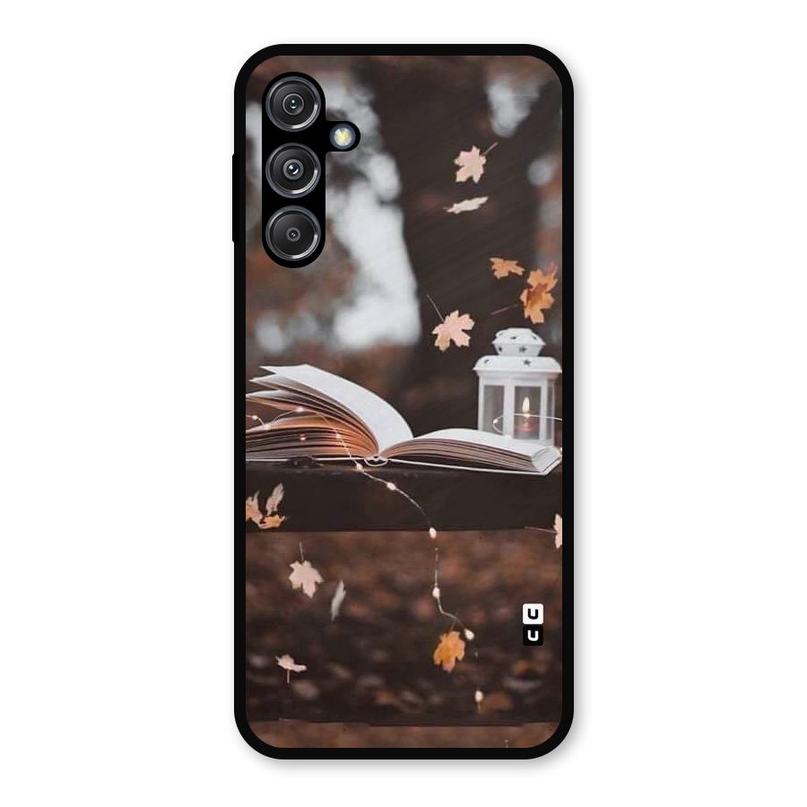 Book and Fall Leaves Metal Back Case for Galaxy M34 5G