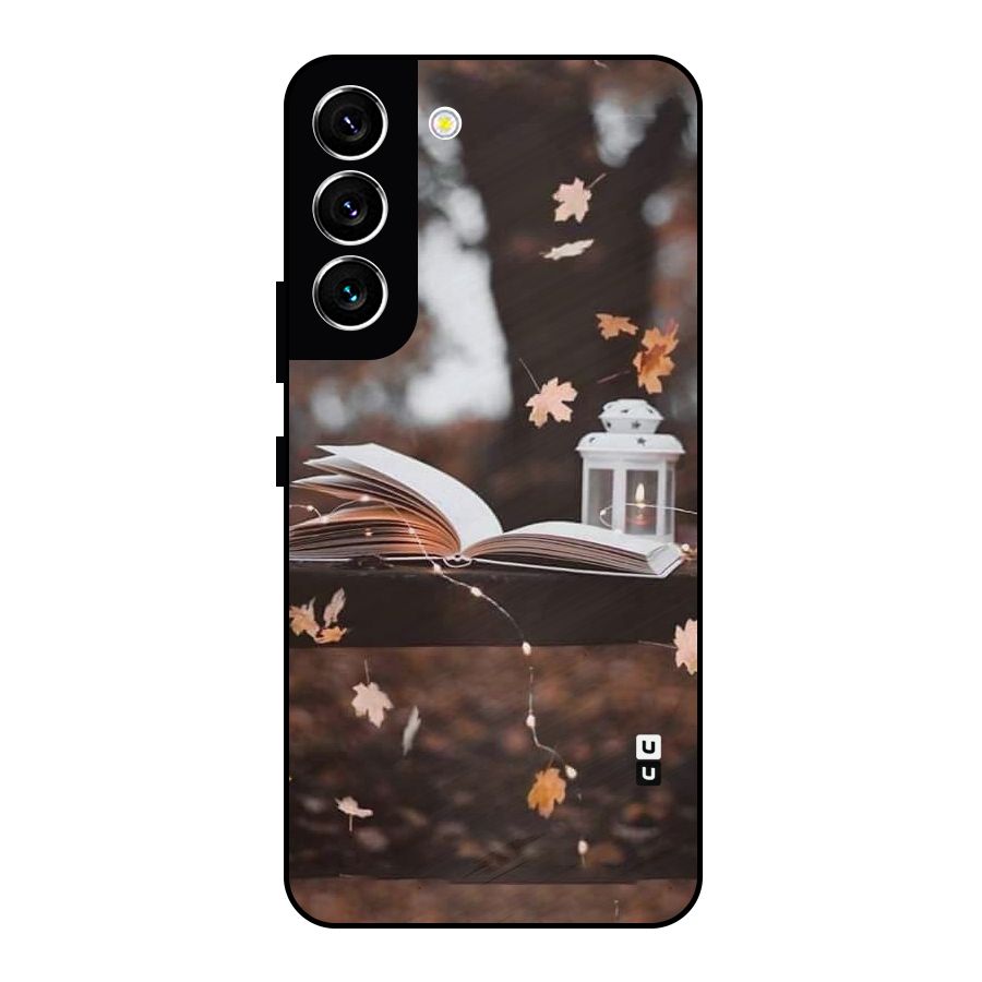 Book and Fall Leaves Metal Back Case for Galaxy S22 5G