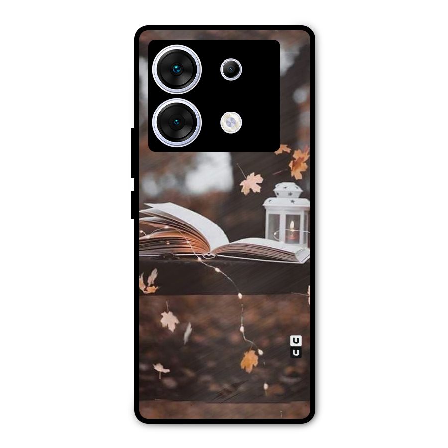 Book and Fall Leaves Metal Back Case for Infinix Zero 30 5G