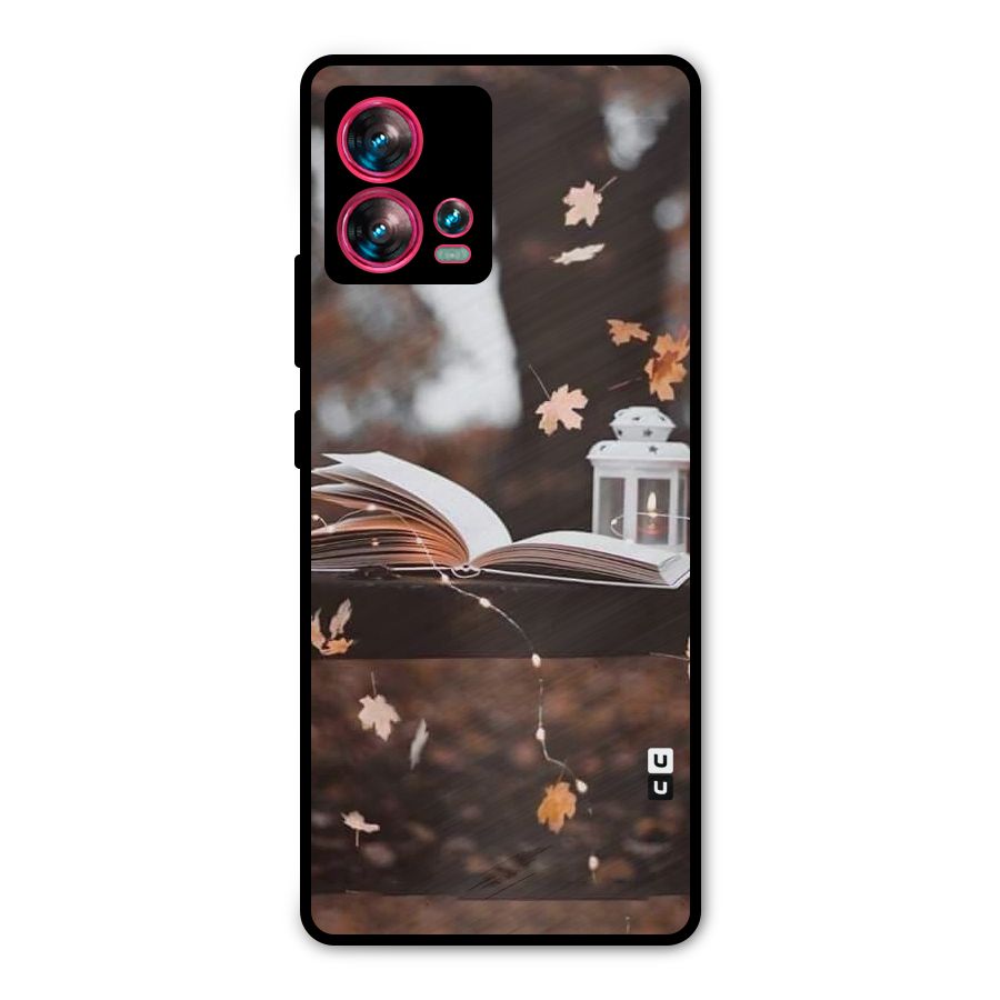 Book and Fall Leaves Metal Back Case for Motorola Edge 30 Fusion