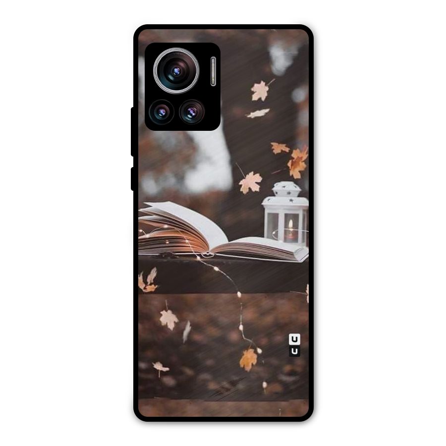 Book and Fall Leaves Metal Back Case for Motorola Edge 30 Ultra