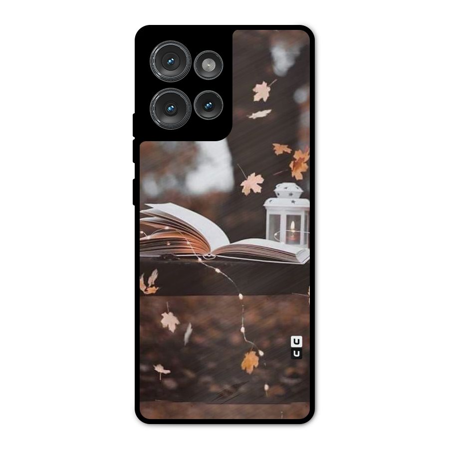Book and Fall Leaves Metal Back Case for Motorola Edge 50