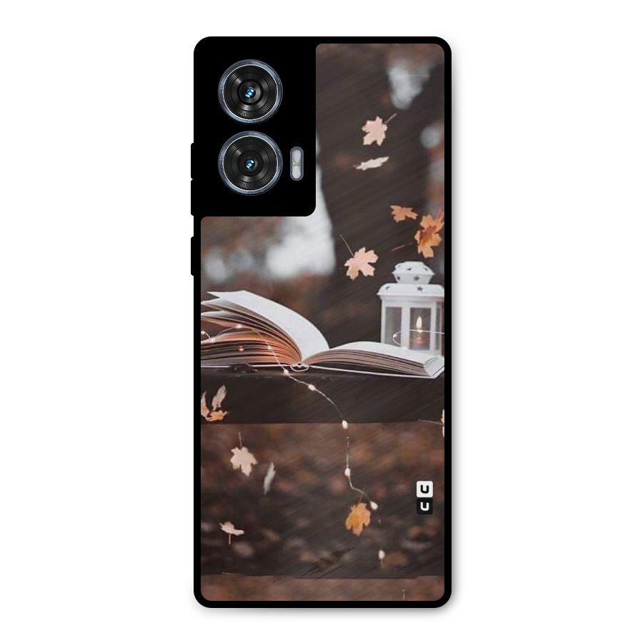 Book and Fall Leaves Metal Back Case for Motorola Edge 50 Fusion