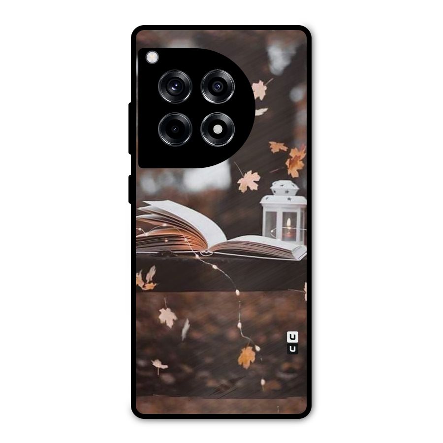 Book and Fall Leaves Metal Back Case for OnePlus 12R