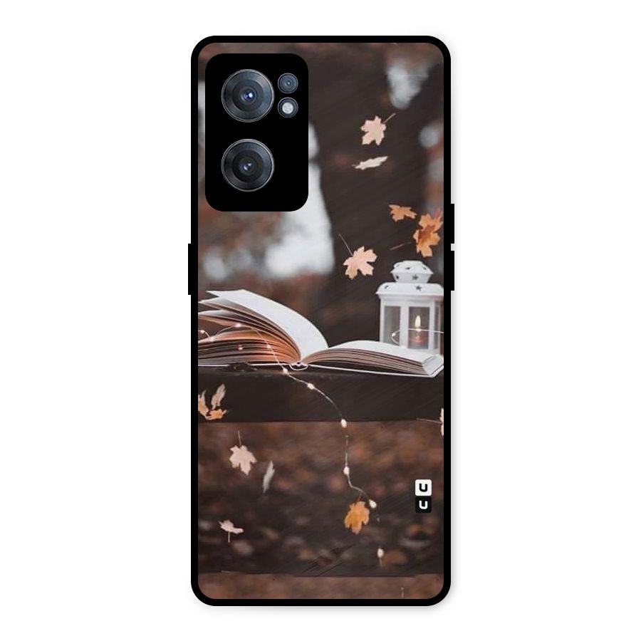 Book and Fall Leaves Metal Back Case for OnePlus Nord CE 2 5G