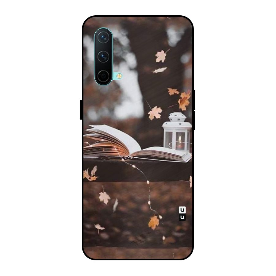 Book and Fall Leaves Metal Back Case for OnePlus Nord CE 5G