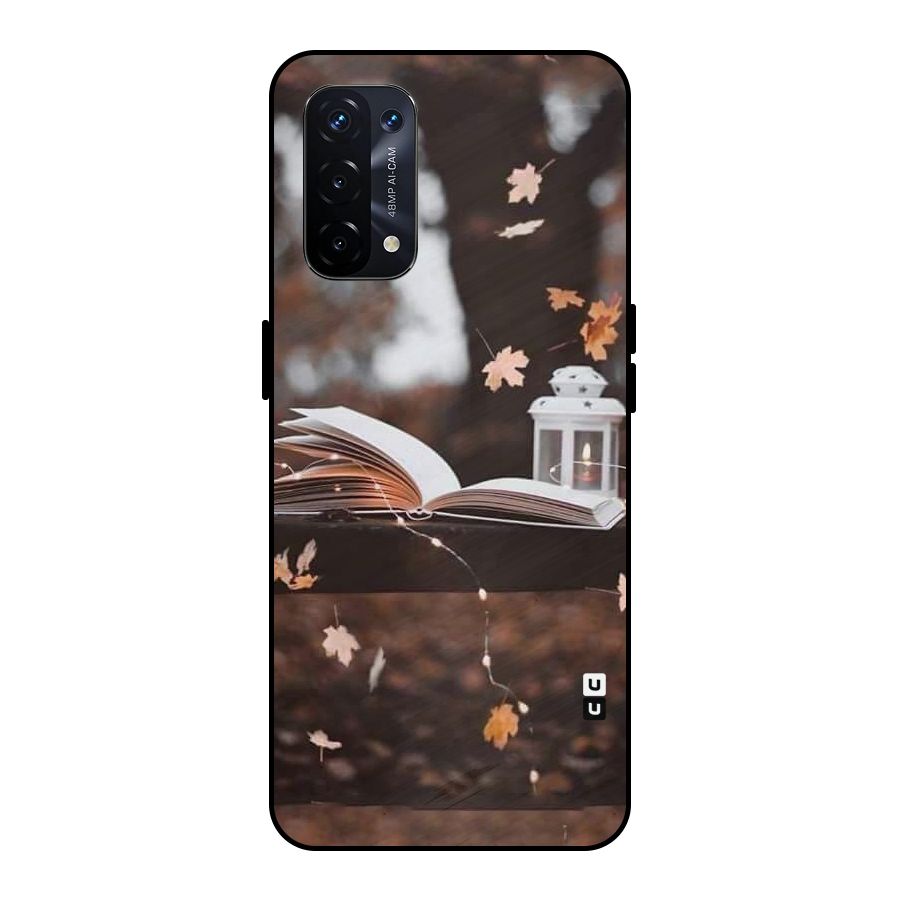 Book and Fall Leaves Metal Back Case for Oppo A74 5G