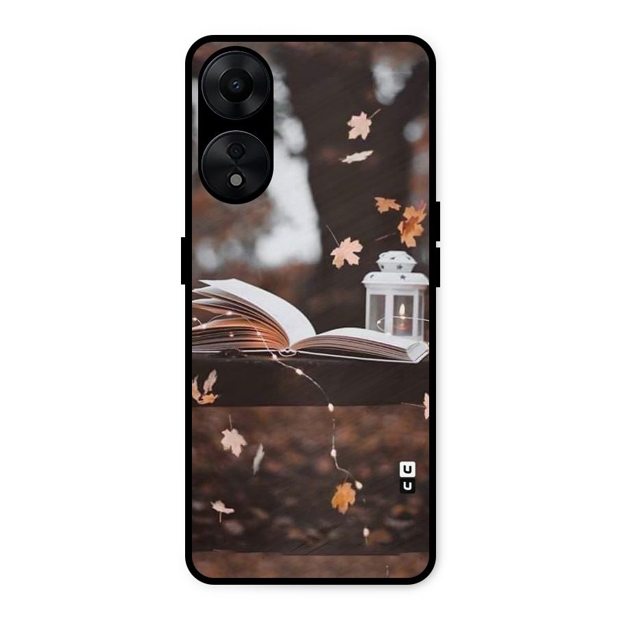 Book and Fall Leaves Metal Back Case for Oppo A78 5G