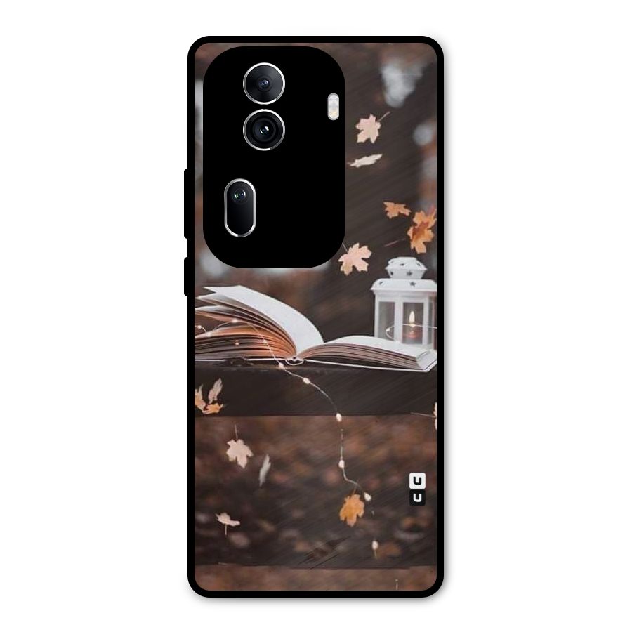 Book and Fall Leaves Metal Back Case for Oppo Reno11 Pro 5G