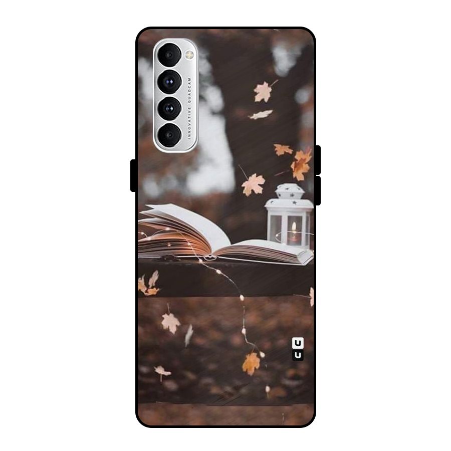 Book and Fall Leaves Metal Back Case for Oppo Reno4 Pro