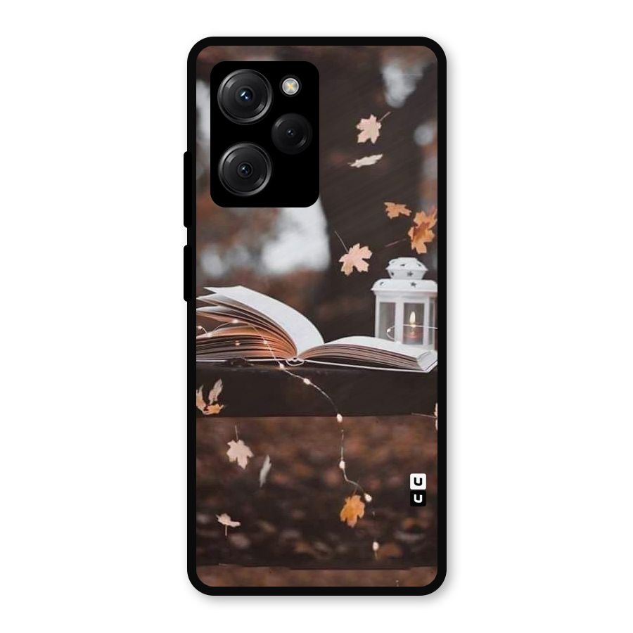 Book and Fall Leaves Metal Back Case for Poco X5 Pro