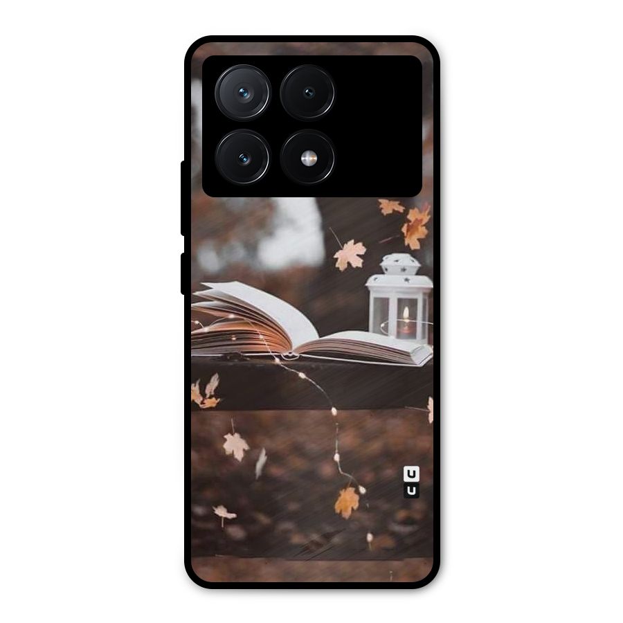 Book and Fall Leaves Metal Back Case for Poco X6 Pro