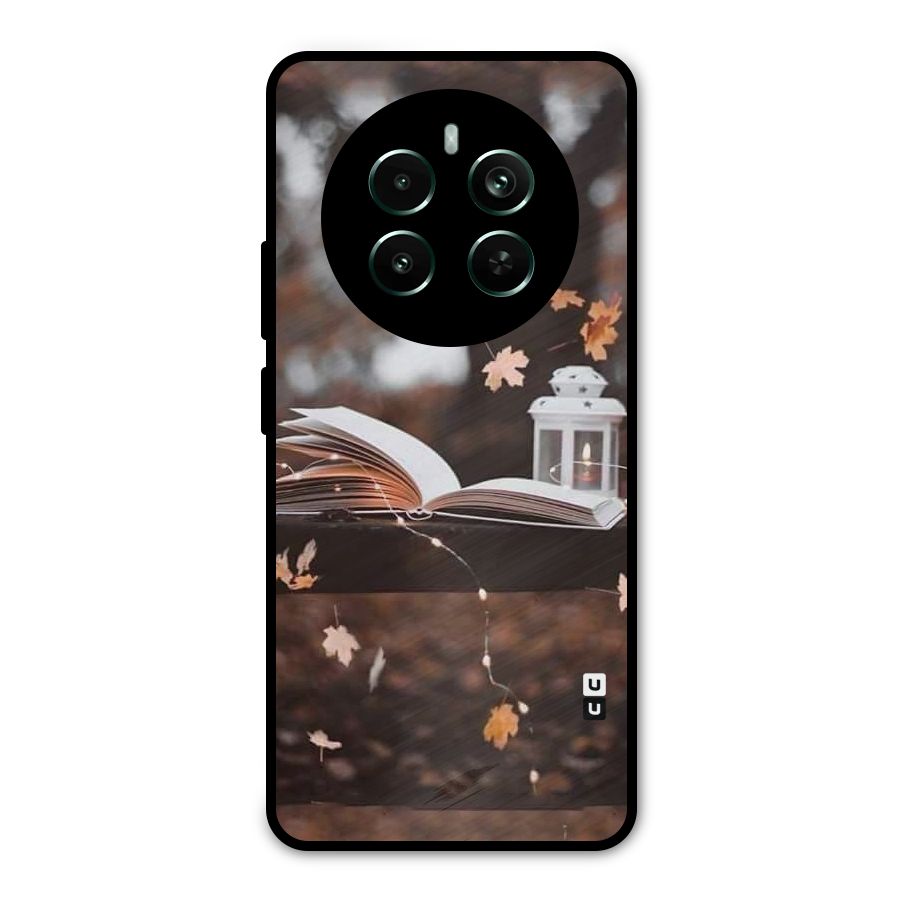 Book and Fall Leaves Metal Back Case for Realme 12 Plus