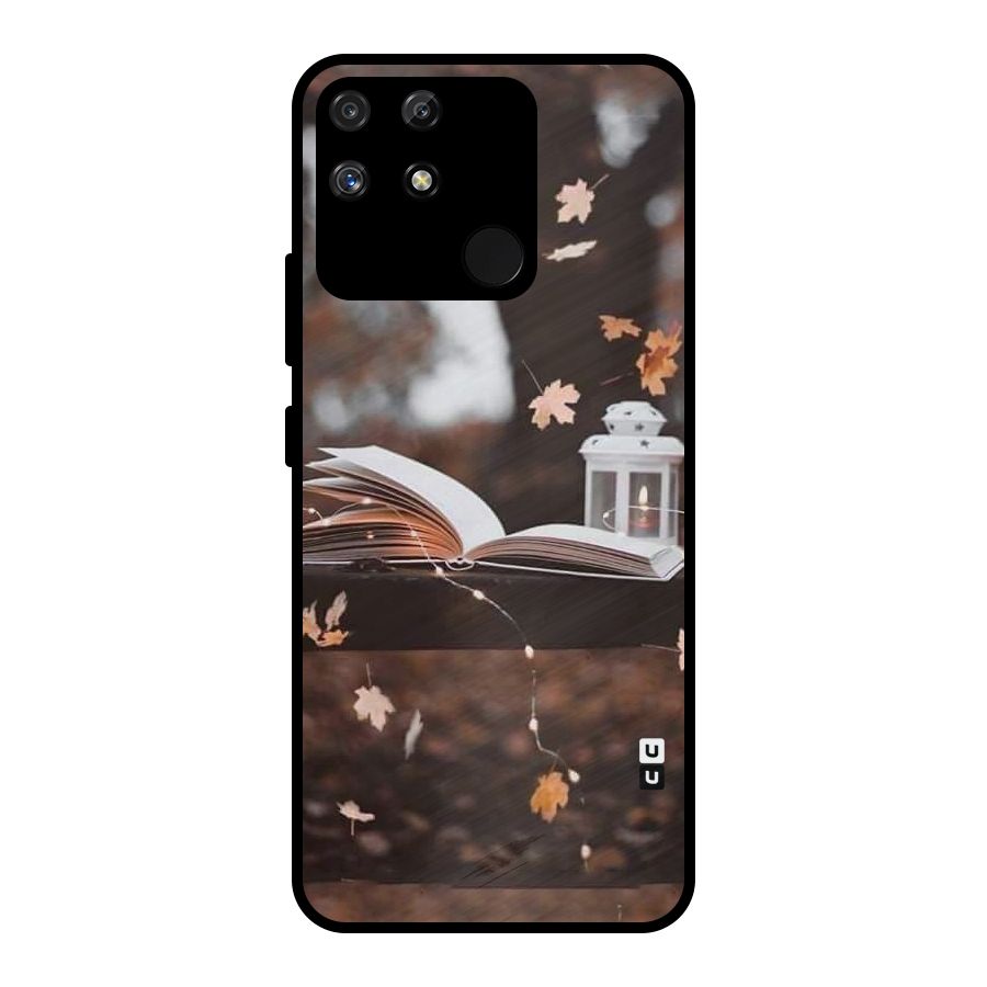 Book and Fall Leaves Metal Back Case for Realme Narzo 50A