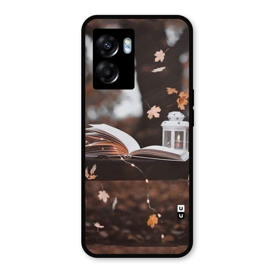 Book and Fall Leaves Metal Back Case for Realme Narzo 50 5G