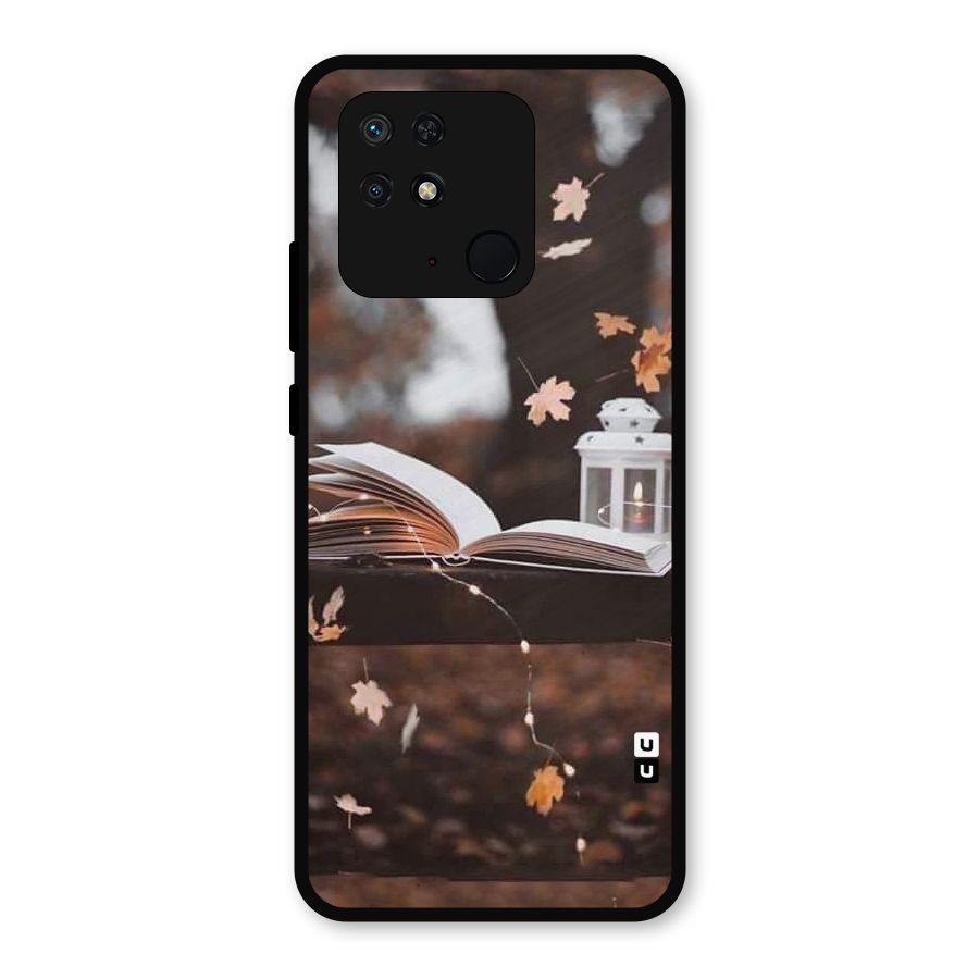 Book and Fall Leaves Metal Back Case for Redmi 10