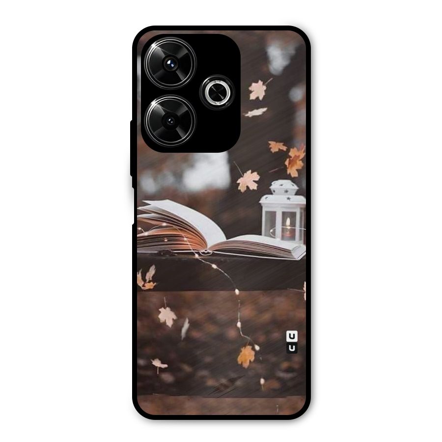 Book and Fall Leaves Metal Back Case for Redmi 13 5G