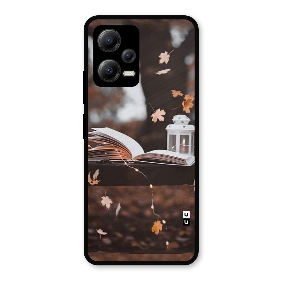 Book and Fall Leaves Metal Back Case for Redmi Note 12 5G