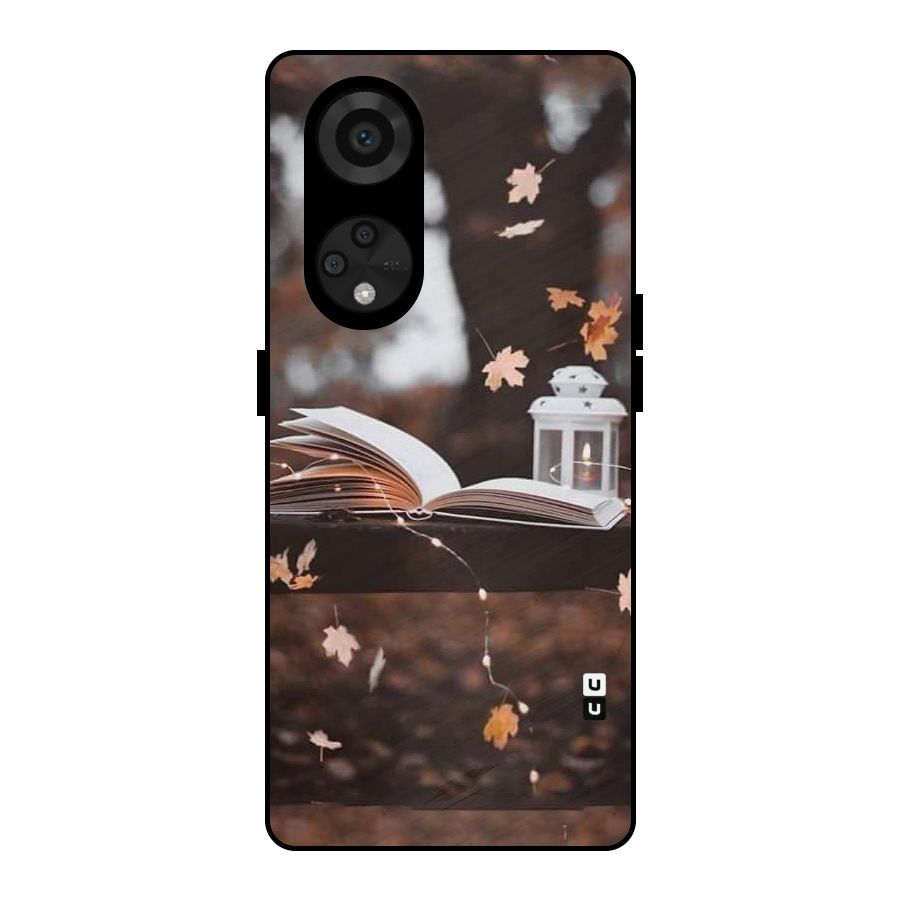 Book and Fall Leaves Metal Back Case for Reno8 T 5G