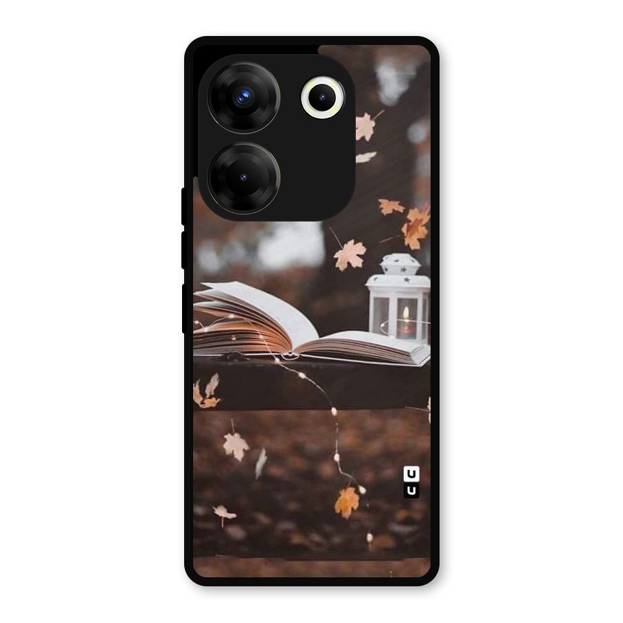 Book and Fall Leaves Metal Back Case for Tecno Camon 20 Pro