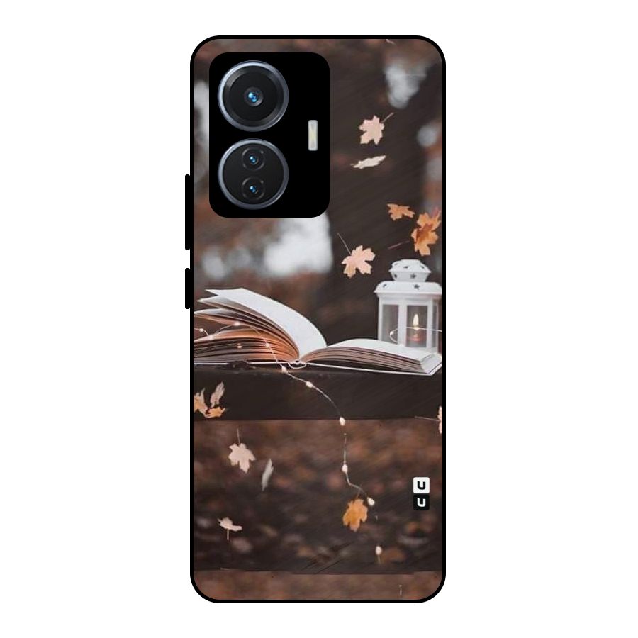 Book and Fall Leaves Metal Back Case for Vivo T1 44W