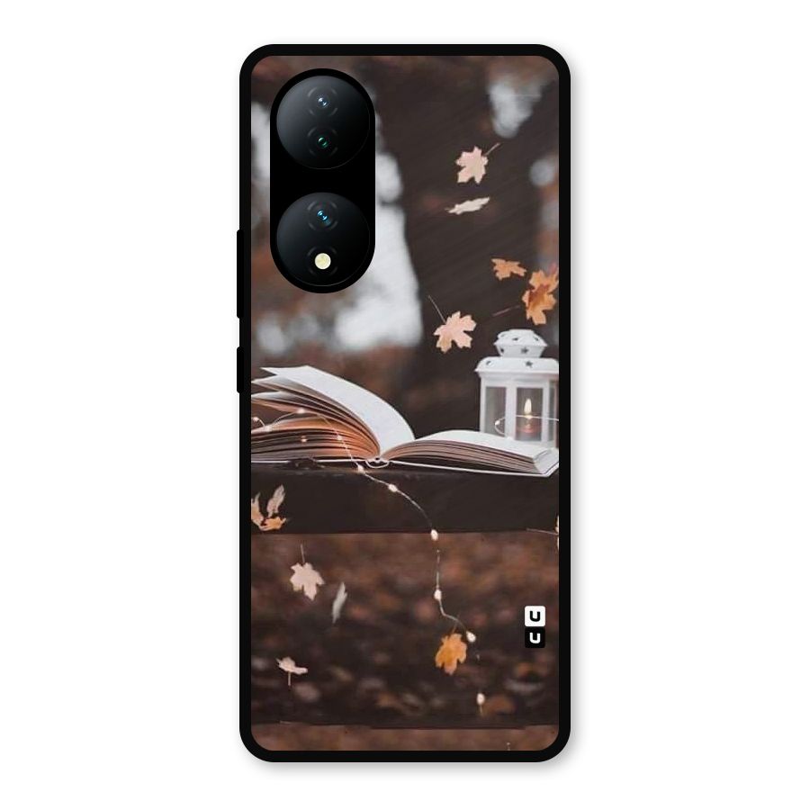 Book and Fall Leaves Metal Back Case for Vivo T2