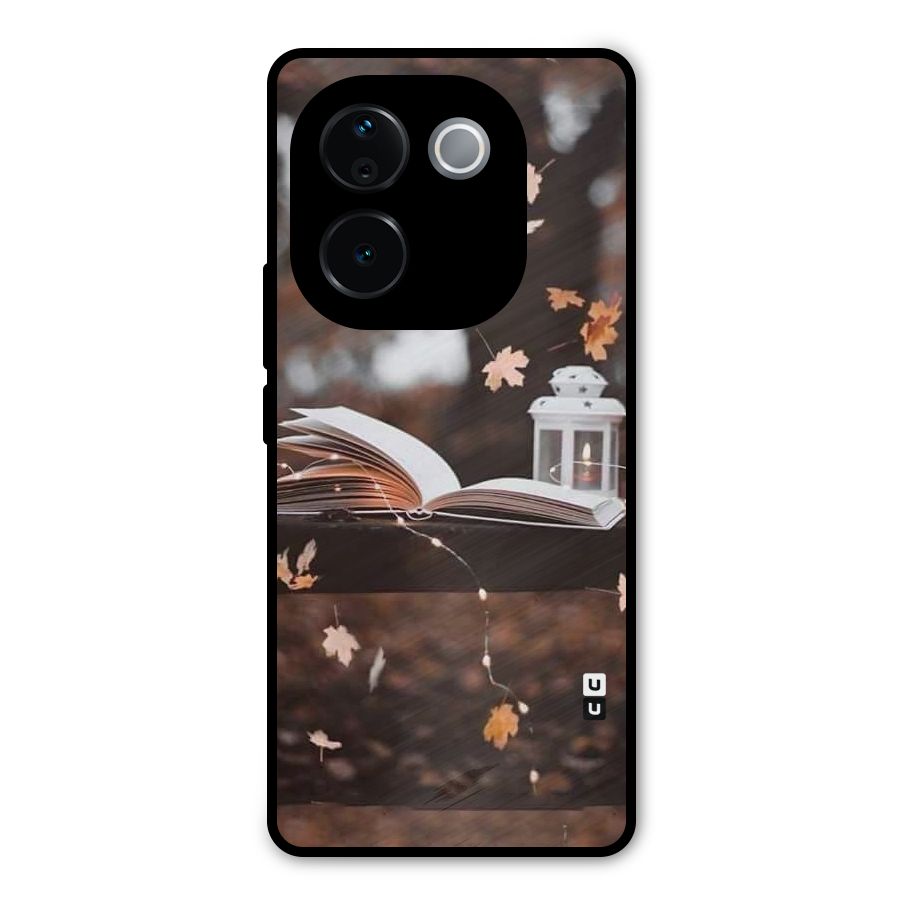 Book and Fall Leaves Metal Back Case for Vivo T3 Pro