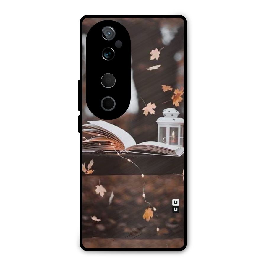 Book and Fall Leaves Metal Back Case for Vivo T3 Ultra