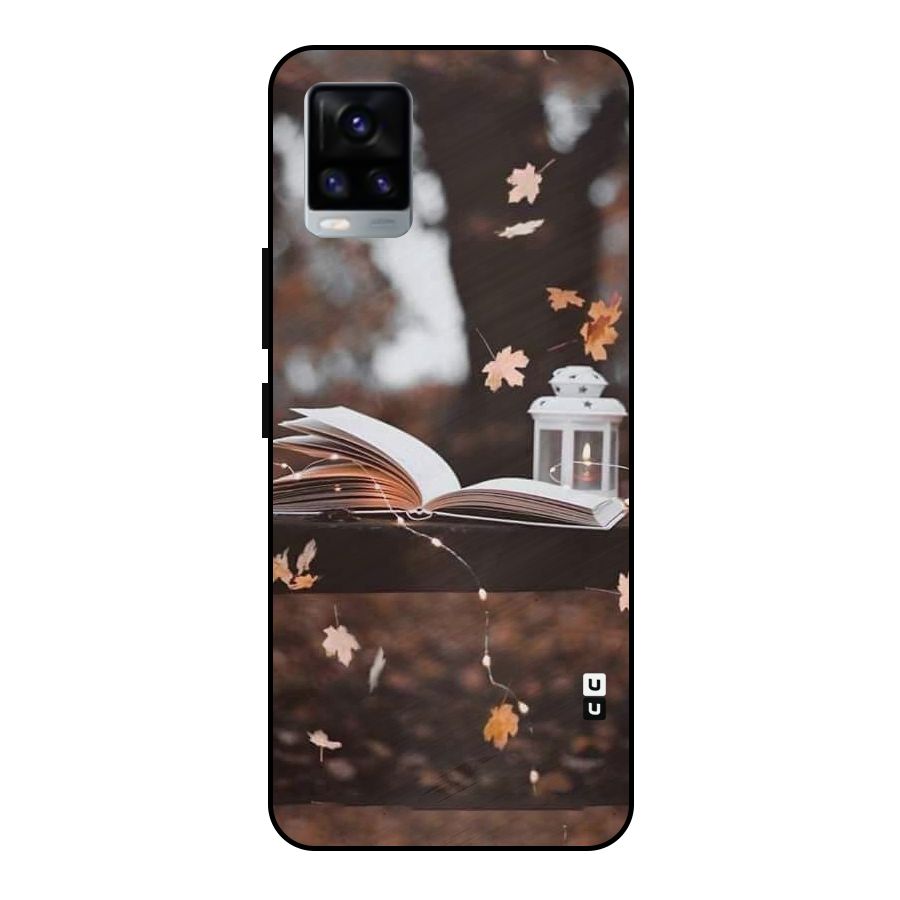 Book and Fall Leaves Metal Back Case for Vivo V20 2021